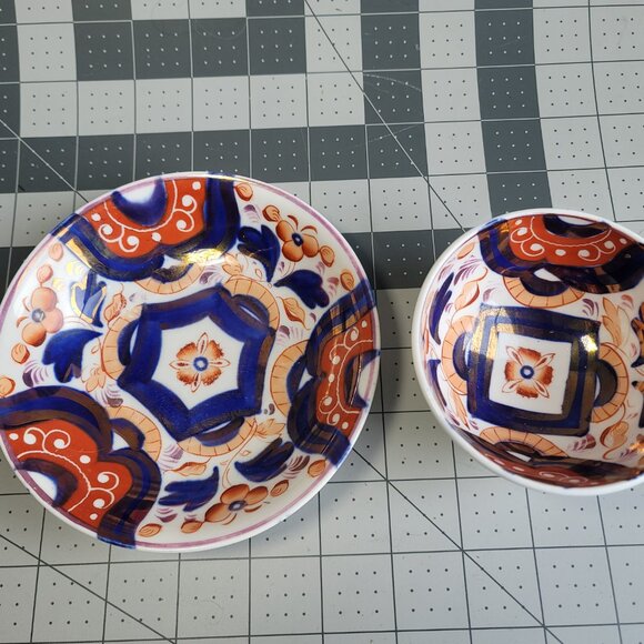 Antique Imari Style English Cup Saucer Staffordshire Pottery Gaudy Welsh Cobalt - Picture 2 of 7